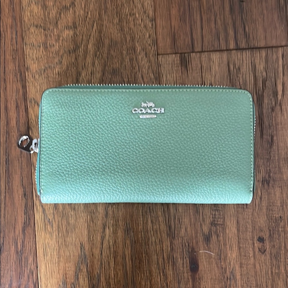 Coach Mint Green Leather Zip Wallet